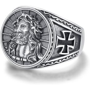 Jesus Ring for Men 925 Sterling Silver Ring Adjustable Christian Ring…
