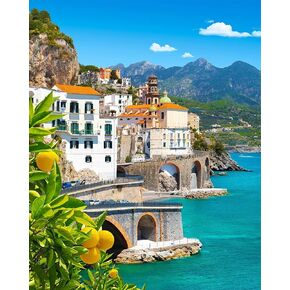 Paint by Numbers for Adults Beautiful View of Amalfi Oil Painting Paint by Numbers for Beginners Lemons in the Foreground Italy Paint by Numbers Kit DIY Oil Painting Children s Crafts 16x20 inch