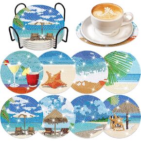 8 PCS Halloween Coasters with Holder - DIY Diamond Art Kit for Beginners, Adults, Kids (Halloween-2)