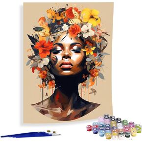 Diymood Paint by Numbers for Adults African Woman, DIY Oil Painting African American Acrylic Paint by Number Kits for Adults Beginner for Home Wall Decor 16x20 inch