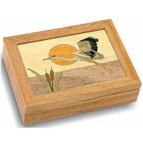 Wood Heron Jewelry Box - Hinged Lid Organizer for Rings, Bracelets, Watches - Store Your Precious Valuables In This Spacious Velvet-Lined Holder - (#2147AH 6x8x2)
