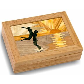 Wood Couples Sunset Jewelry Box - Hinged Lid Organizer for Rings, Bracelets, Watches - Store Your Precious Valuables In This Spacious Velvet-Lined Holder - (#4142AH 4x5x1.5)
