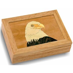 Wood Eagle Jewelry Box - Hinged Lid Organizer for Rings, Bracelets, Watches - Store Your Precious Valuables In This Spacious Velvet-Lined Holder - (#2101AH 6x8x2)