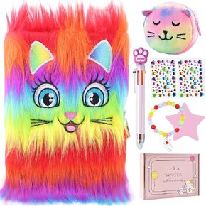 Diary with Lock Girls Journal: Cute Notebook Set - Fuzzy Cat Diary - Birthday Gift for 6 7 8 9 10 Year Old Kids…
