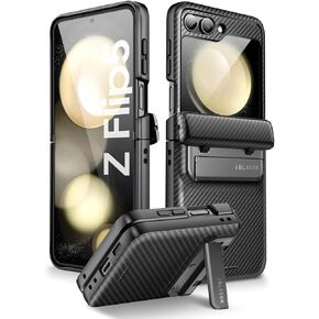 i-Blason Journey for Samsung Galaxy Z Flip 5 Case (2023) with Built-in Screen Protector & Kickstand, Full-Body Rugged Protective Phone Case for Z Flip 5 with Auto-Rotate Hinge Protection (Black)
