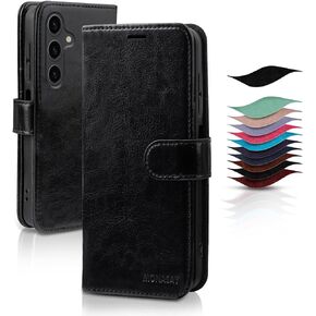 MONASAY Wallet Case Compatible for Samsung Galaxy A15 5G, [Included Glass Screen Protector][RFID Blocking] Flip Folio Leather Cell Phone Cover with Credit Card Holder, Hot-Pink