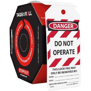 Accuform 100 Lockout Tags By-The-Roll, Danger Do Not Operate, US Made OSHA Compliant Tags, Tear & Water Resistant PF-Cardstock, 6.25"x 3", TAR404