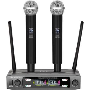 نظام ميكروفون لاسلكي BX2 UHF مع ميكروفون مزدوج محمول به واجهة XLR، نطاق 165 قدم، للكاريوكي العائلي، أداء المسرح، مشهد الزفاف، خطاب المؤتمر (رمادي) in Kuwait