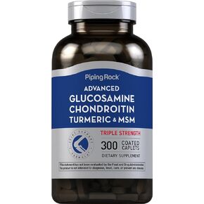Piping Rock Glucosamine Chondroitin Triple Strength | 300 Caplets | Advanced Formula with MSM and Turmeric | Non-GMO, Gluten Free