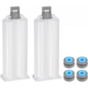 uxcell 2Pcs Epoxy Gun Adhesive Cartridge, 122mm Plastic Resin Mixer Dual Glue Cartridge with Gray Piston for 50ml/1.7oz 1:1 AB Glue Adhesive Gun