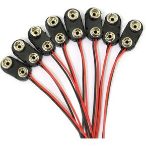 9 V Battery Clip Connector, I-Type 9 Volt Battery Clip, 9V Battery Buckle Connector Hard Buckle Plastic Housing and Black Red Wires Leads Iength 5.9 inches (I Type Hard Shell 8PCS)