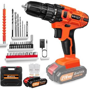 21V Cordless Drill, Electric Power Drill Set with Battery & Charger, 3/8" Keyless Chuck, 2 Variable Speeds, 398 In-lb Torque and 25+1 Position and 29pcs Drill/Driver Bits & LED Electric Drill Set