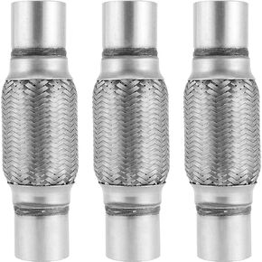 3 Pack 2 x 6 Inch Stainless Steel Double Braid Flex Pipe, Exhaust Flex Connector Pipes for Exhaust Pipe System Repairing