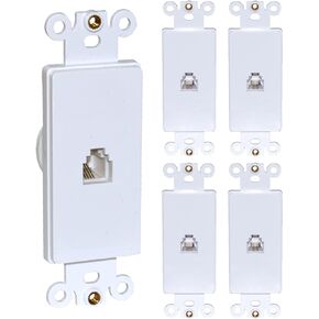 Newhouse Hardware Decora مقبس هاتف واحد للوحات الحائط الديكورية، لكابلات الهاتف RJ11، عصابة واحدة، 5 عبوات، أبيض