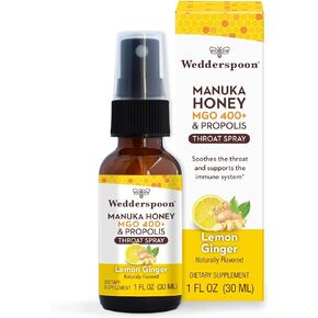 Wedderspoon Propolis and Manuka Honey Throat Spray, Lemon & Ginger, 1 Fl Oz (Pack of 1), Sore Throat Relief, Natural Immune Support