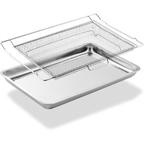 Air Fryer Tray Replacement for Frigidaire Oven Parts Ready Cook, 304 Stainless Steel Air Fry Basket for Frigidaire Oven Accessories 24.1 x 16 Inches 316496201 316496202 Frigidaire Air Fryer Rack 1 Set