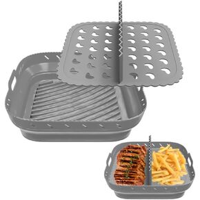Silicone Air Fryer Liner: 8-inch Liners with Divider for Air Fryers - Reusable Inserts are Foldable, making the Airfryer Basket Easy to Clean. Safe for Microwave Oven Use.