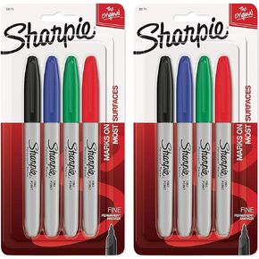 Sharpie 30174 Permanent Marker Set of 4 (Red, Blue, Green, Black) - 2 Pack