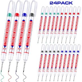 36 Pieces Deep Hole Marker Pens 20 mm Deep Drill Hole Long Nib Marker Multi Purpose Waterproof Carpenter Marker Pens Colorful Long Nose Markers for Bathroom Woodworking