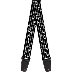 Buckle-Down Guitar Strap Music Notes Black White 2 Inches Wide