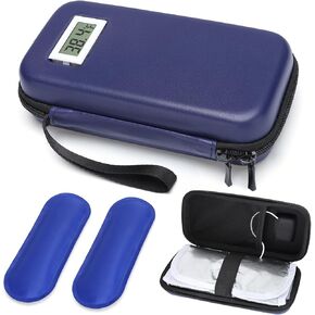 حقيبة سفر مبرد الأنسولين - منظم حقيبة سفر لمرضى السكري مع عرض لدرجة الحرارة، مع عبوتين ثلج قابلتين لإعادة الاستخدام لقلم الأنسولين ومستلزمات مرضى السكري الأخرى، للحياة اليومية والرحلات (رمادي) in Kuwait