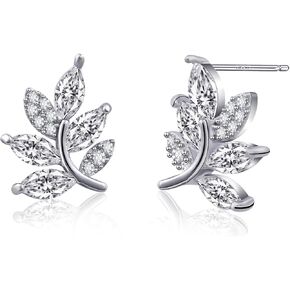 925 Sterling Silver Leaf Stud Earrings for Women Silver Cubic Zirconia Earrings Handmade Wedding Earrings Fashion Jewelry in Saudi Arabia