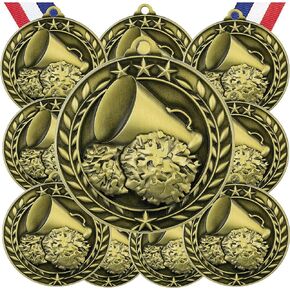 Express Medals Various 10 Pack Styles of Cheerleading Cheerleader Award Medals with Neck Ribbons Trophy Award Prize Gift