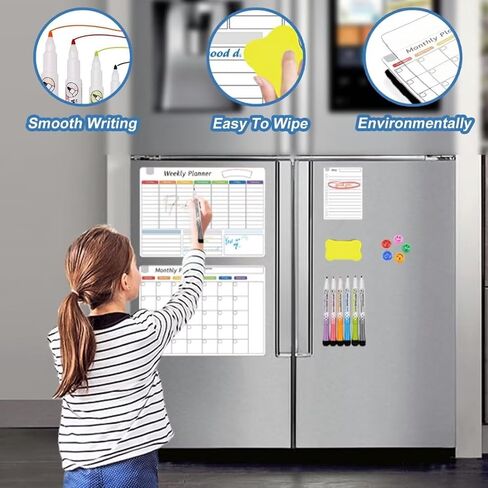 تقويم مغناطيسي للثلاجة - 3 عبوات مخطط شهري وأسبوعي، تقويم أبيض للمسح الجاف - جدول تخطيط عائلي مغناطيسي للقيام بقائمة جدول الأعمال الروتينية للمطبخ المنزلي 17 بوصة × 12 بوصة in Kuwait