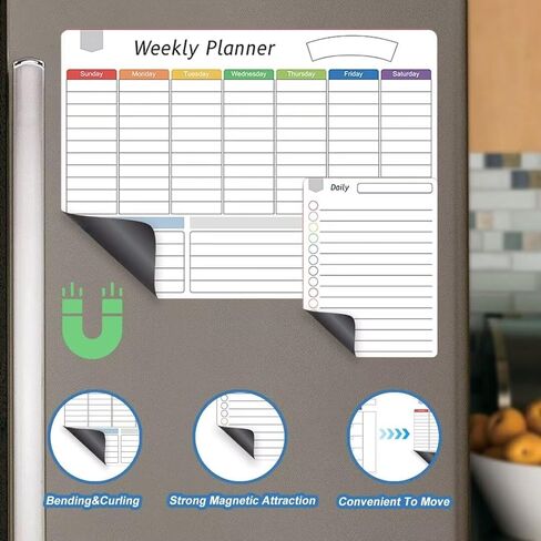 تقويم مغناطيسي للثلاجة - 3 عبوات مخطط شهري وأسبوعي، تقويم أبيض للمسح الجاف - جدول تخطيط عائلي مغناطيسي للقيام بقائمة جدول الأعمال الروتينية للمطبخ المنزلي 17 بوصة × 12 بوصة in Kuwait