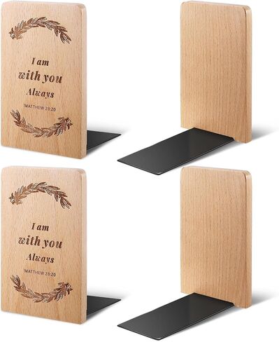 4 Pcs Christian Wood Bookends Non Skid Bookend Decorative Heavy Duty Book End Support Wooden Book Organizer Book Stand for Religious Gift CDs Desk Office Kitchen Bookshelf School, 2 Pairs in Saudi Arabia