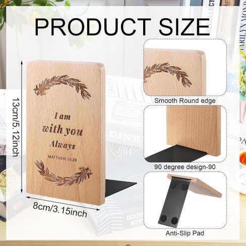 4 Pcs Christian Wood Bookends Non Skid Bookend Decorative Heavy Duty Book End Support Wooden Book Organizer Book Stand for Religious Gift CDs Desk Office Kitchen Bookshelf School, 2 Pairs in Saudi Arabia