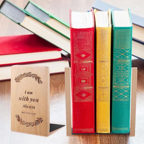 4 Pcs Christian Wood Bookends Non Skid Bookend Decorative Heavy Duty Book End Support Wooden Book Organizer Book Stand for Religious Gift CDs Desk Office Kitchen Bookshelf School, 2 Pairs in Saudi Arabia
