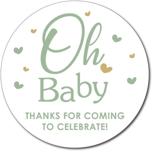 36 ملصق Oh Baby Thanks You مقاس 2.5 سم مع قلوب لحفلات الاستحمام (أخضر داكن) in Kuwait