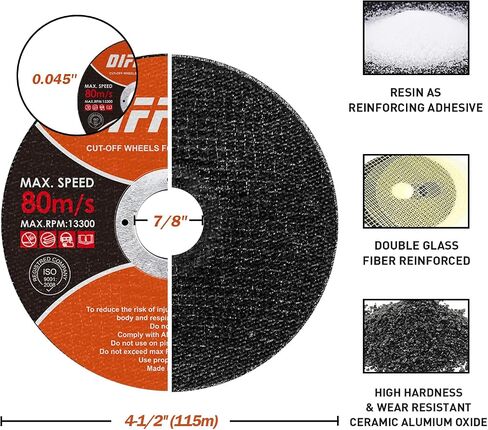 Cut-Off Wheels Cutting Wheel Disc 4-1/2"x3/64''x7/8'' Thin Metal Stainless Steel Cutting Cut Off Disc Blades Grinding Wheel for Angle Grinders (6) in Kuwait