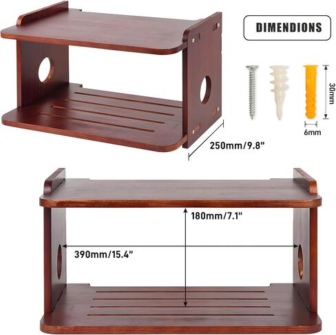 رف تثبيت لجهاز العرض، خشب أحمر - حامل جهاز العرض وحامل الرف، صندوق تخزين لجهاز التوجيه والمودم وشريط الطاقة وسلسلة Xbox وPS5 وPS4 in Kuwait
