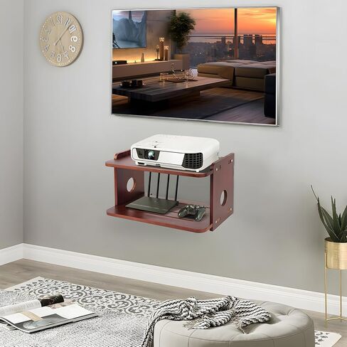 رف تثبيت لجهاز العرض، خشب أحمر - حامل جهاز العرض وحامل الرف، صندوق تخزين لجهاز التوجيه والمودم وشريط الطاقة وسلسلة Xbox وPS5 وPS4 in Kuwait