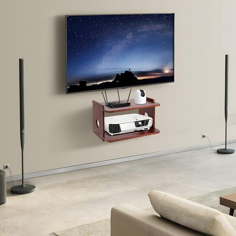 رف تثبيت لجهاز العرض، خشب أحمر - حامل جهاز العرض وحامل الرف، صندوق تخزين لجهاز التوجيه والمودم وشريط الطاقة وسلسلة Xbox وPS5 وPS4 in Kuwait