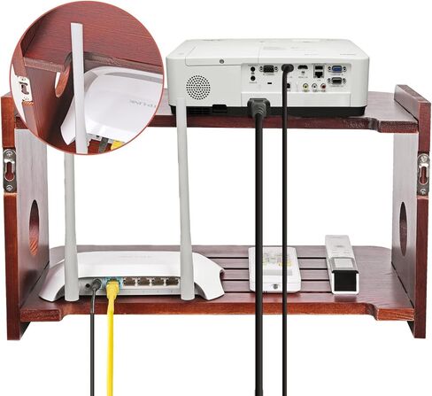 رف تثبيت لجهاز العرض، خشب أحمر - حامل جهاز العرض وحامل الرف، صندوق تخزين لجهاز التوجيه والمودم وشريط الطاقة وسلسلة Xbox وPS5 وPS4 in Kuwait