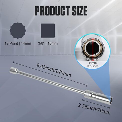 BELEY 14mm Spark Plug Socket 3/8" Drive with 12-inch Extension, Magnetic 12-Point Thin Wall Spark Plug Socket Compatible with BMW Nissan Benz ect. (Cr-V Steel) in Saudi Arabia