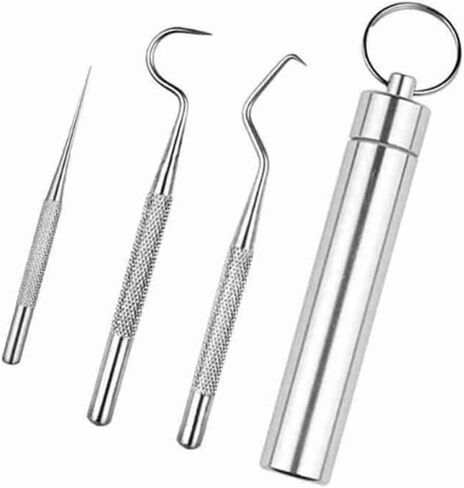 AKOAK 3 Pcs/Set 304 Stainless Steel Teeth Cleaning Tool Multi-Functional Portable Toothpick Storage Tube with Toothpick Holder, Ideal for Home Personal Oral Care（Silver） in Saudi Arabia