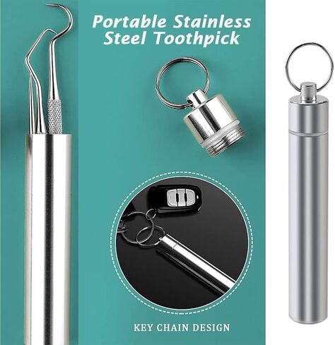 AKOAK 3 Pcs/Set 304 Stainless Steel Teeth Cleaning Tool Multi-Functional Portable Toothpick Storage Tube with Toothpick Holder, Ideal for Home Personal Oral Care（Silver） in Saudi Arabia