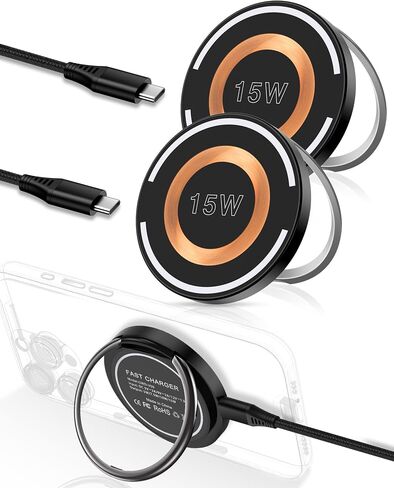 AILKIN 2Pack شاحن لاسلكي مغناطيسي، حامل لوحة شحن سريع لاسلكي Qi، حامل حلقة إصبع MagSafe لاسلكي لشحن هاتف Android لهاتف iPhone 15 Pro Max، Samsung Galaxy S24/S23 Google Pixel 8 in Kuwait