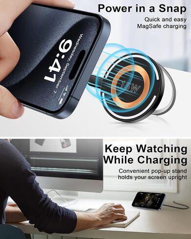 AILKIN 2Pack شاحن لاسلكي مغناطيسي، حامل لوحة شحن سريع لاسلكي Qi، حامل حلقة إصبع MagSafe لاسلكي لشحن هاتف Android لهاتف iPhone 15 Pro Max، Samsung Galaxy S24/S23 Google Pixel 8 in Kuwait