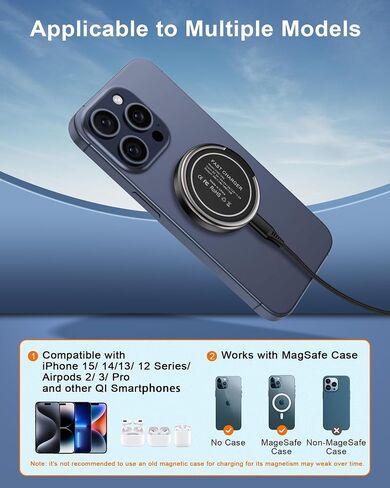 AILKIN 2Pack شاحن لاسلكي مغناطيسي، حامل لوحة شحن سريع لاسلكي Qi، حامل حلقة إصبع MagSafe لاسلكي لشحن هاتف Android لهاتف iPhone 15 Pro Max، Samsung Galaxy S24/S23 Google Pixel 8 in Kuwait