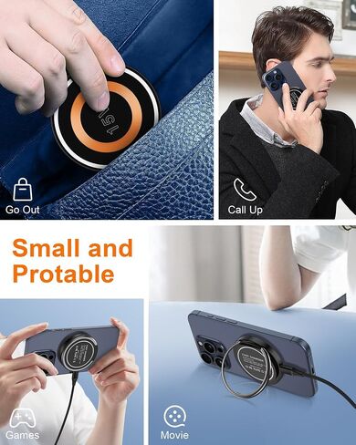 AILKIN 2Pack شاحن لاسلكي مغناطيسي، حامل لوحة شحن سريع لاسلكي Qi، حامل حلقة إصبع MagSafe لاسلكي لشحن هاتف Android لهاتف iPhone 15 Pro Max، Samsung Galaxy S24/S23 Google Pixel 8 in Kuwait