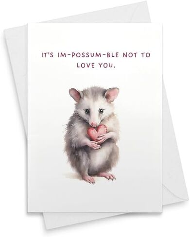 It's Im-Possum-ble Not to Love You Valentine's Day Card | Watercolor Possum Card | Possum Valentine's Day Card | Funny Valentine's Day Card [01516] in Saudi Arabia