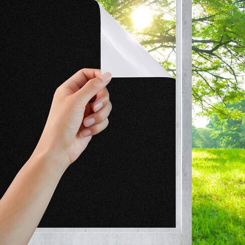 Coavas Blackout Window Film Static Cling 100% حجب الضوء لتعتيم الغرفة، نافذة خصوصية غير شفافة تغطي نافذة زجاجية قابلة لإعادة الاستخدام للتحكم في الحرارة (أسود أبيض، 17.7 بوصة × 70.8 بوصة) in Kuwait