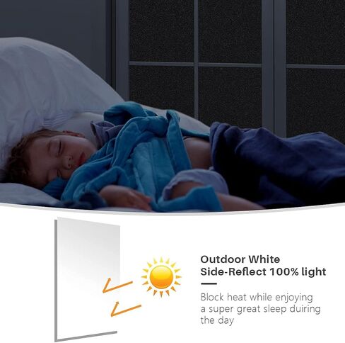 Coavas Blackout Window Film Static Cling 100% حجب الضوء لتعتيم الغرفة، نافذة خصوصية غير شفافة تغطي نافذة زجاجية قابلة لإعادة الاستخدام للتحكم في الحرارة (أسود أبيض، 17.7 بوصة × 70.8 بوصة) in Kuwait