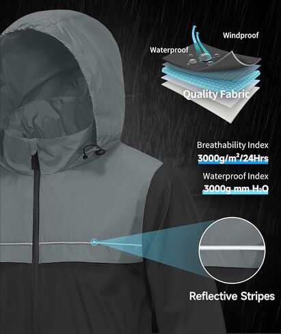 سترة المطر الرجالية V VALANCH مقاومة للماء مع غطاء رأس عاكس للضوء سترة واقية خفيفة الوزن للجولف وركوب الدراجات والمشي لمسافات طويلة in Kuwait