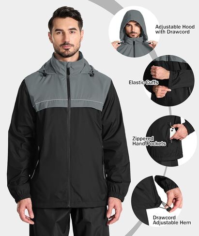 سترة المطر الرجالية V VALANCH مقاومة للماء مع غطاء رأس عاكس للضوء سترة واقية خفيفة الوزن للجولف وركوب الدراجات والمشي لمسافات طويلة in Kuwait